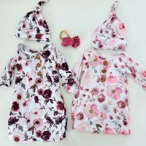 LIKE NEW Caden Lane Bundle NB 0-3mo Knot Gown and Hat